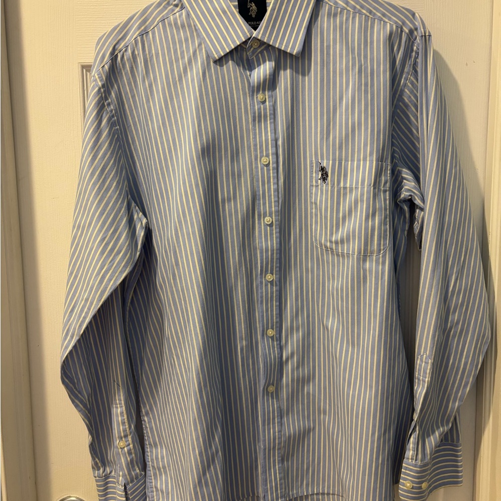 U.S. Polo Assn. Light Blue and White Striped Dress Shirt